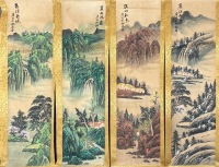 唐寅款四季山水四条屏